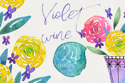 Violet wine - watercolor design set