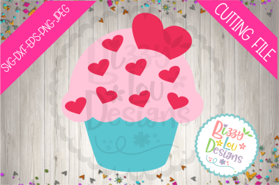 Heart Sprinkles Cupcake Valentine SVG DXF EPS PNG JPEG 