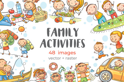 Drawing cartoon doodle family activities clipart bundle