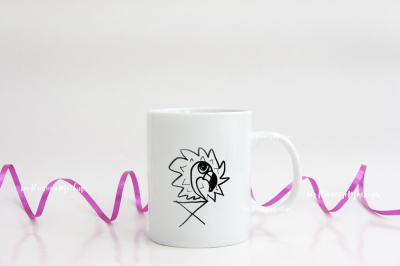 White mug mockup with pink ribbon minimal neutral