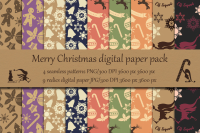Merry Christmas digital paper pack. Scrapbooking printable papers. 