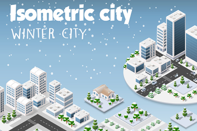 Modern 3D city  Winter landscape