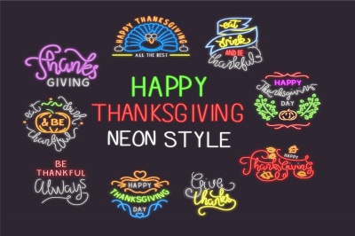 Thanks giving glowing neon style vol-2 illustration clipart pack