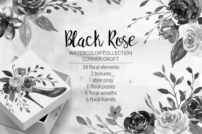 Watercolor Black Rose Collection