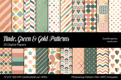 Nude, Green & Gold Digital Papers