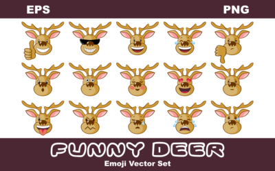 Funny Deer. Emoji Vector set