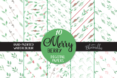 Seamless Patterns Watercolor Christmas Festive Holidays Holly Prints