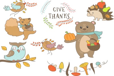 Animals Thanks giving illustration clipart pack