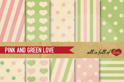 Vintage Backgrounds in Pink and Green: Love Collection 