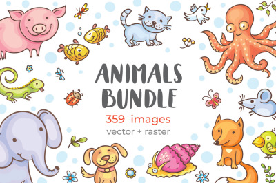 Cartoon drawing cute animals bundle