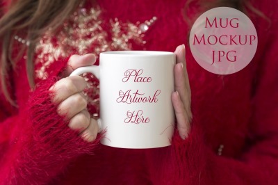 Woman holding mug-red christmas