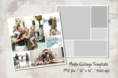 Photo Template, 12x12, Photo Collage Templates, Layered Digital Collage, PSD Photographer Template, Digital Scrapbooking