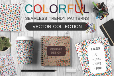 Bundle of colorful memphis patterns