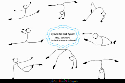 Gymnastics stick figure svg / stick figure clipart and silhouette / Gymnastics printable vector file : black and white / SVG / Png / EPS