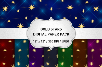 Gold Stars Digital Paper / Christmas Digital Paper / Scrapbook Paper /
