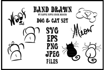 Hand Drawn Dog &amp; Cat Illustration Set - JPEG - PNG - EP