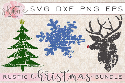 Rustic Christmas Bundle- Christmas Tree, Snowflake, Reindeer Rudolph SVG PNG EPS DXF Cutting Files