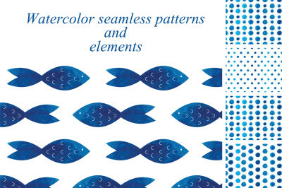 Blue watercolor seamless patterns