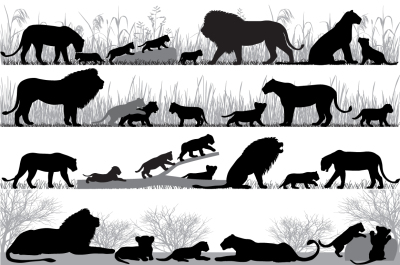 Lion&#039;s family silhouette