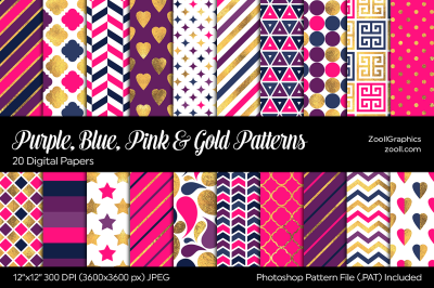 Purple, Blue, Pink & Gold Digital Papers