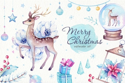 Christmas Deer Watercolor set 