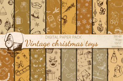 Vintage Christmas toys seamless patterns