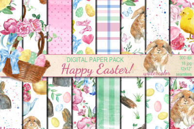 Watercolor Happy Easter seamless patterns