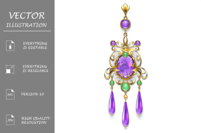 Brooch with Amethyst and Chrysoprase