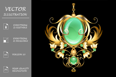 Gold Brooch with Chrysoprase
