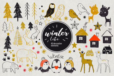 Winter Life (40 decorative elements)