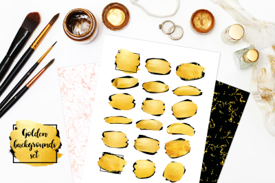Set of golden brush strokes+patterns