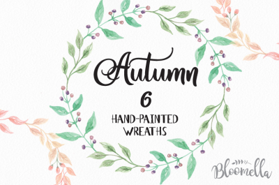 Watercolour Autumn Fall Wreaths Clipart Harvest Festival Leaves Hand-painted Garlands Clip Art INSTANT DOWNLOAD PNGs Berries Digital Leaf