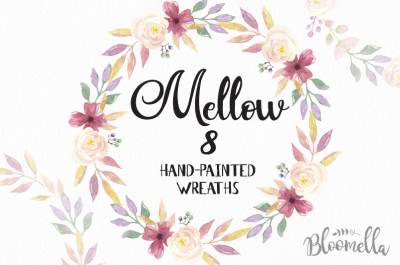 8 Watercolour Mellow Pretty Wreaths Clipart Leaves Hand-painted Garlands Clip Art INSTANT DOWNLOAD Summer Spring Purple PNGs Digital Leaf