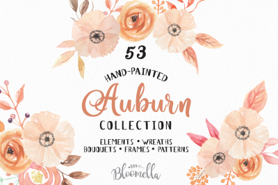 Auburn Autumn Watercolor Package HUGE 53 Collection Fall Flowers and Leaves 