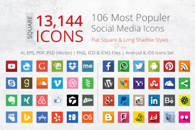 212 Flat Square Social Media Icons