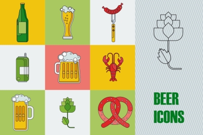 Set of 9 beer linear icons set
