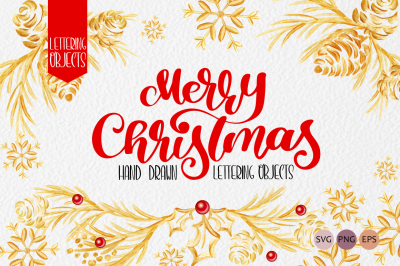 Merry Christmas Hand Draw Lettering Objects