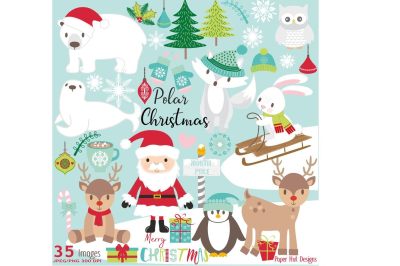 Christmas Polar Animals Clipart Set