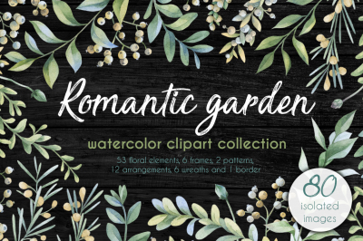 Romantic garden. Watercolor cliparts