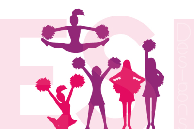 Cheerleader Silhouettes - SVG, DXF, PNG EPS cutting files