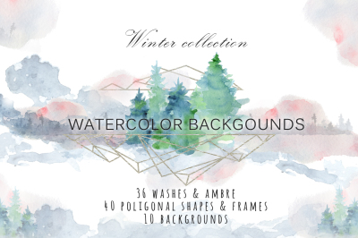 Winter watercolor backgrounds, christmas textures