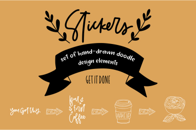 Planner stickers. Doodle style design elements.