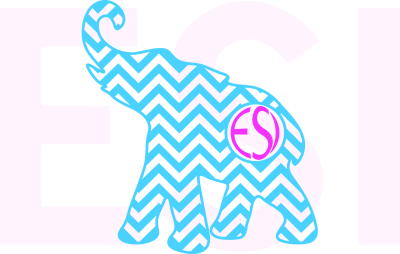 Elephant with Circle for a monogram - Chevron pattern - SVG DXF EPS Cutting files