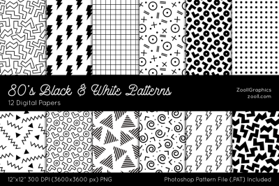 80's Black And White Patterns Digital Papers