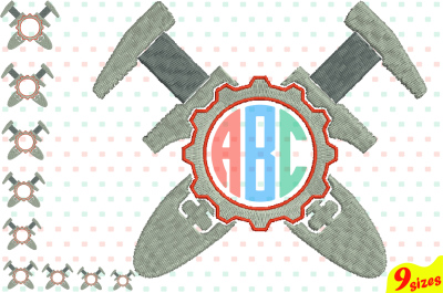 Construction Tools Embroidery Design. Machine Instant Download Commercial Use digital file 4x4 5x7 hoop icon symbol sign circle frame handyman mechanic work worker build wrench tool father's day - 125b