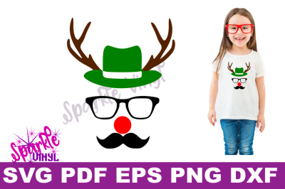 Hipster Christmas Red Nosed Reindeer with hat and glasses cut file or print file in svg dxf eps pdf