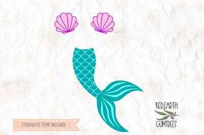 Mermaid tail, clam, shell cut file in SVG, DXF, PNG, PDF formats 