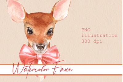 Watercolor fawn with bow