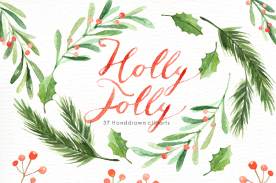 Holly Jolly Watercolor cliparts