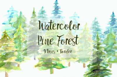 Watercolor Pine Trees Clip Art